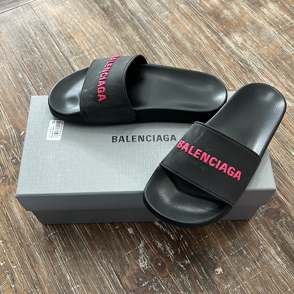 Balenciaga Womens Black Slides- Size 7 Or 37